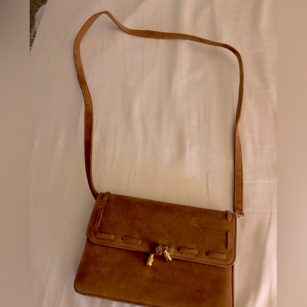 Suede camel small shoulder purse - made in Italy!